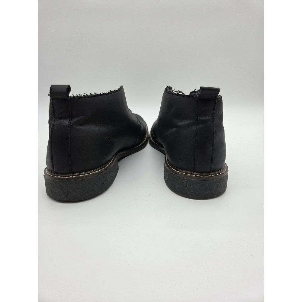 Mens Black Leather Chukka Desert Boots‎ Mid Top Round Toe Contrast Stitching